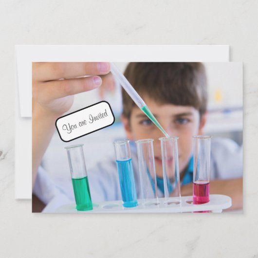 Mad Science Party, Scientist Birthday Invitation Kaart (Achterkant)