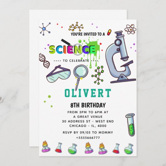 Mad Science Party Uitnodiging voor verjaardag (Voorkant / Achterkant)