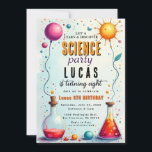 Mad Science Party Uitnodiging voor verjaardag<br><div class="desc">Ontsteek nieuwsgierigheid en vier in stijl met onze verjaardagsfeestuitnodigingen met een wetenschapsthema! Deze uitnodigingen zijn ideaal voor jonge wetenschappers en nieuwsgierige geesten en bevatten leuke en kleurrijke design geïnspireerd door chemie, biologie en de ruimte. Pas het aan met uw feestdetails en laat uw gasten weten dat ze een dag vol...</div>