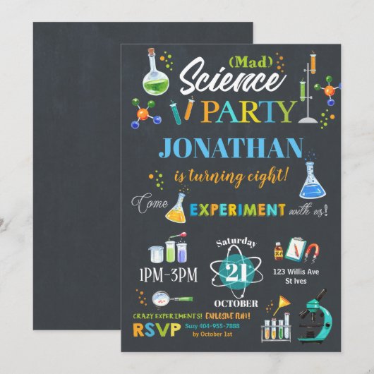 Mad Science Party verjaardagsuitnodiging jongen Kaart (Voorkant / Achterkant)