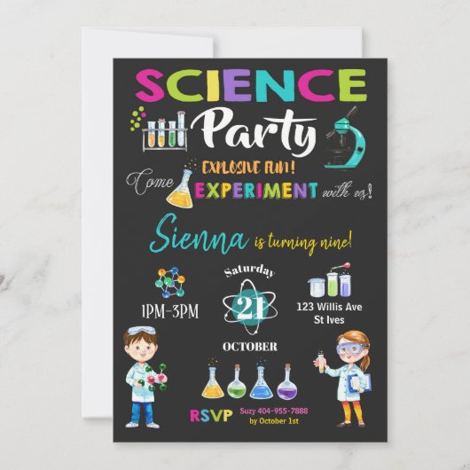 Mad Science Party verjaardagsuitnodiging meisje Kaart (Voorkant)