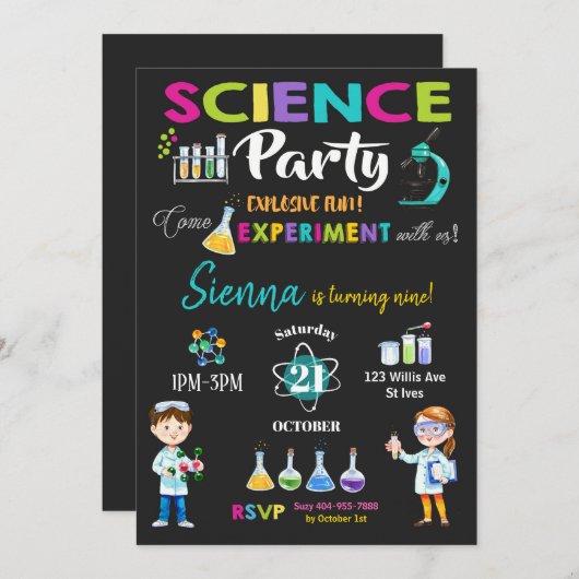 Mad Science Party verjaardagsuitnodiging meisje Kaart (Voorkant / Achterkant)