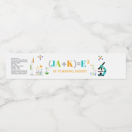 Mad Science verjaardagsfeestje jongen gunst wit Waterfles Etiket (Enkel label)