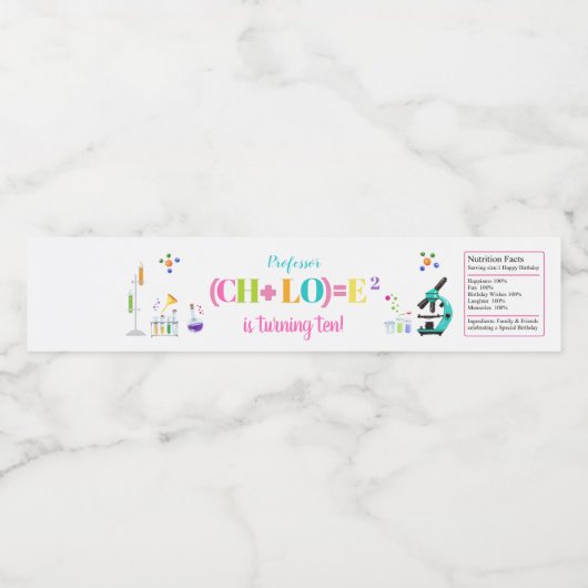 Mad Science Verjaardagsfeestje Meisje Favor Wit Waterfles Etiket (Enkel label)