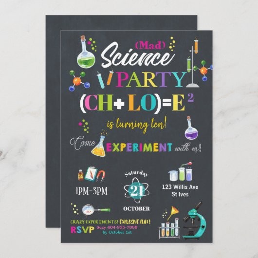 Mad Science verjaardagsfeestje schoolbordmeisje Kaart (Voorkant / Achterkant)