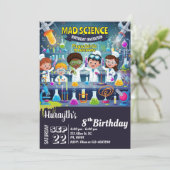 Mad Science verjaardagsuitnodiging voor jongen en  Kaart (Staand voorkant)