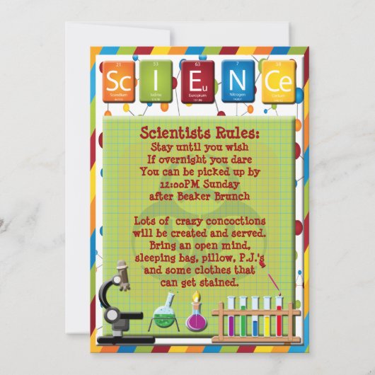 Mad Scientist Beaker Hazard Microscoop Uitnodigen Kaart (Achterkant)