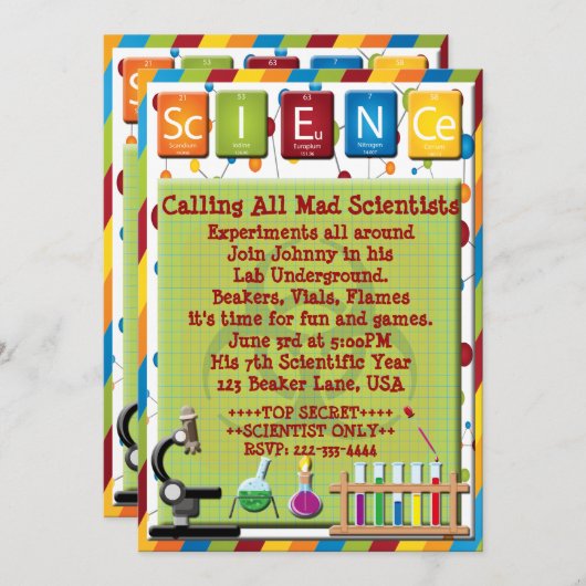 Mad Scientist Beaker Hazard Microscoop Uitnodigen Kaart (Voorkant / Achterkant)