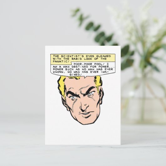 Mad Scientist bedreigt  stripboekpanel Briefkaart (Staand voorkant)