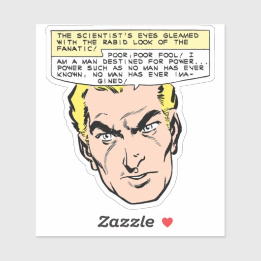 Mad Scientist bedreigt  stripboekpanel Sticker (Vel)