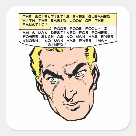 Mad Scientist bedreigt  stripboekpanel Vierkante Sticker (Voorkant)