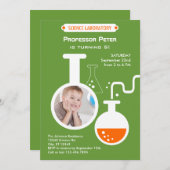 Mad Scientist Birthday Party Foto Uitnodiging (Voorkant / Achterkant)