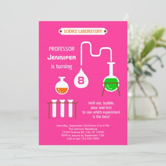 Mad Scientist Birthday Party Invitation Kaart (Staand voorkant)
