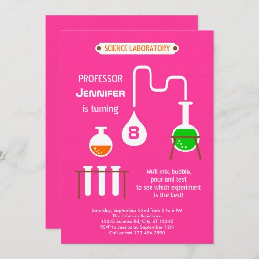 Mad Scientist Birthday Party Invitation Kaart (Voorkant / Achterkant)