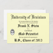 Mad Scientist Diploma Joke-uitnodiging Kaart (Voorkant / Achterkant)