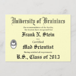 Mad Scientist Diploma Joke-uitnodiging Kaart