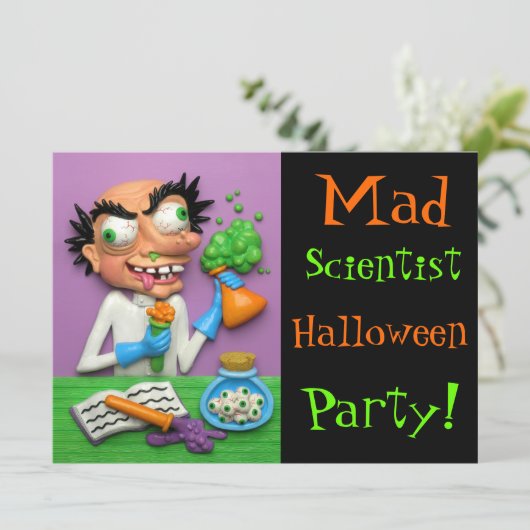 Mad Scientist Halloween Party Kaart (Staand voorkant)