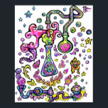 Mad Scientist Lab Science Experiment Art Print<br><div class="desc">Heldere kleurrijke testopleidingen en bekeraars die een beetje gekke wetenschap verzinnen,  met bubbels die lijken op oogbollen,  vlammen die veranderen in kleine monsters,  wolken van stoomgroeiende tentakels,  en andere leuke details waar elke gekke wetenschapper van zou houden. Art van Marianne O</div>