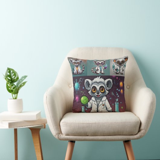 Mad Scientist Lemur Print Kussen (Stoel)