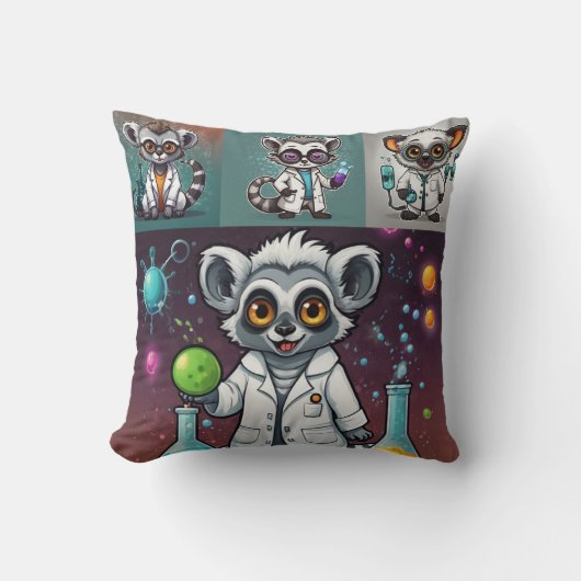 Mad Scientist Lemur Print Kussen (Voorkant)