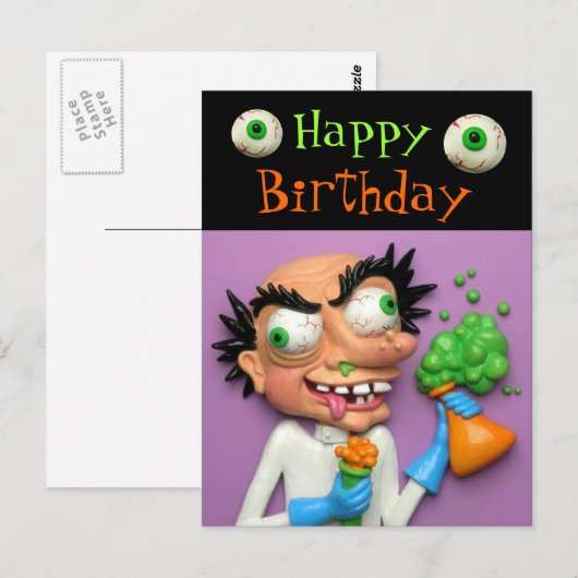 Mad Scientist Party Briefkaart (Voorkant / Achterkant)