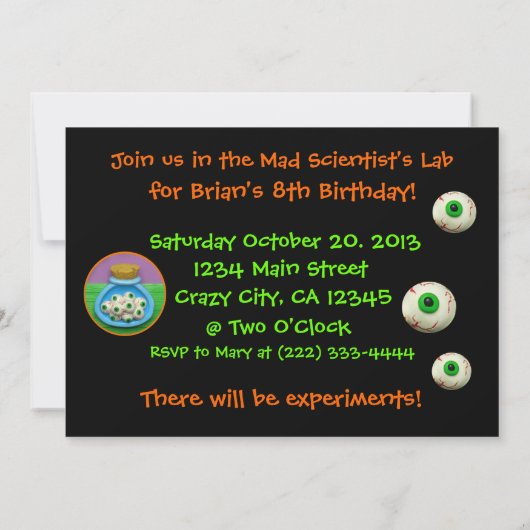 Mad Scientist Party Kaart (Achterkant)