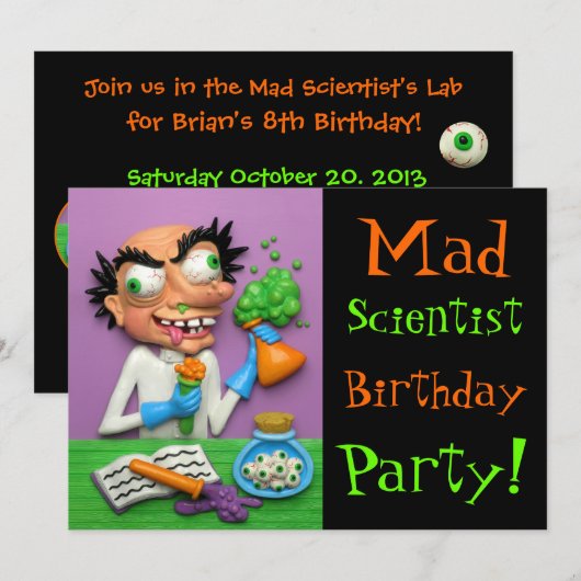 Mad Scientist Party Kaart (Voorkant / Achterkant)