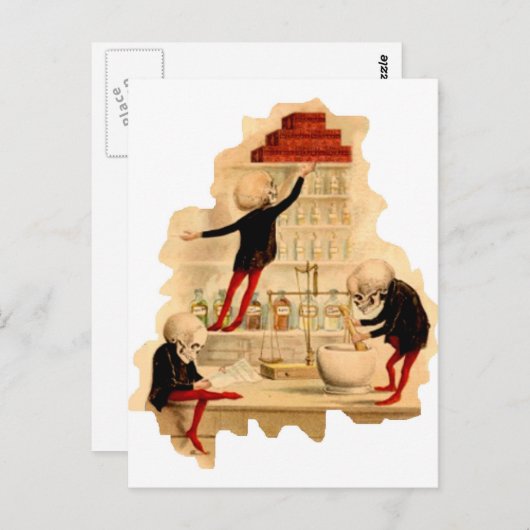 Mad Scientist Skeletons Briefkaart (Voorkant / Achterkant)