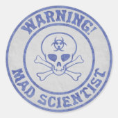 Mad Scientist Warning Ronde Sticker (Voorkant)