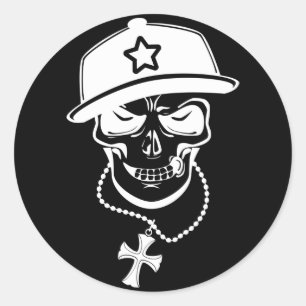 MAD SKULL-W RONDE STICKER