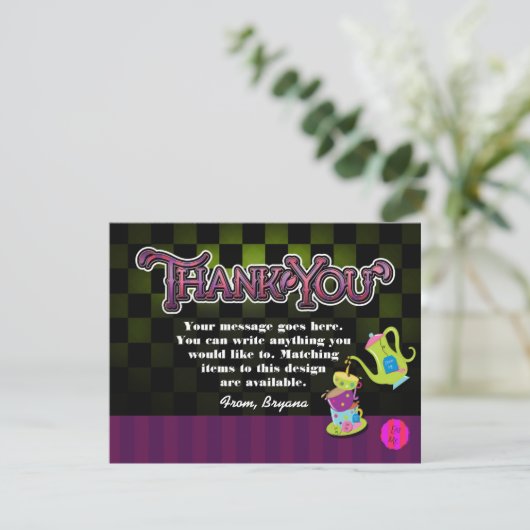 MAD TEA PARTY Wonderland Verjaardag BEDANKT KAART (Staand voorkant)