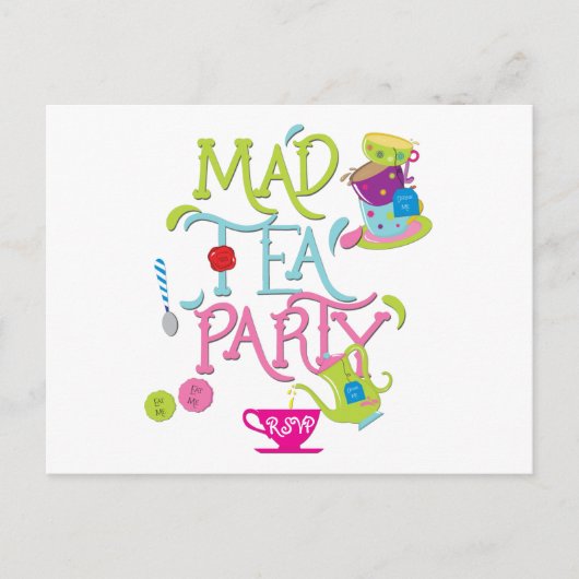 Mad Tea Party Wonderland Whimsical RSVP Briefkaart (Voorkant)