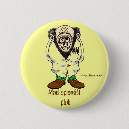 Mad wetenschapper grappig knopontwerp ronde button 5,7 cm (Voorkant)