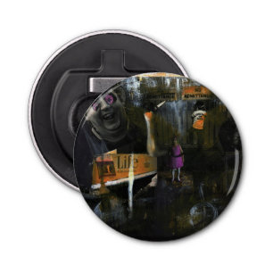 Mad World Mixed Media Gothic Horror Originele Art Button Flesopener