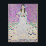 Mada Primavesi van Gustav Klimt Briefkaart<br><div class="desc">Het beroemde Mada Primavesi-portret van Gustav Klimt. Dit schilderij bevat een meisje in een witte jurk met bloemen voor een paarse achtergrond. Geweldige kleuren op deze illustratie.</div>