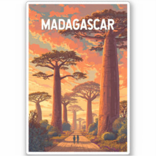 Madagascar Illustratie Reis Kunst Vintage Sticker