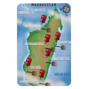 Madagascar Kaart vintage reisposter. Magneet