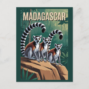 Madagascar Lemuren Illustratie Reis Kunst Vintage Briefkaart