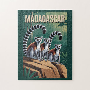 Madagascar Lemuren Illustratie Reis Kunst Vintage Legpuzzel