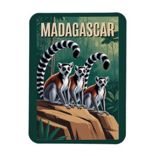 Madagascar Lemuren Illustratie Reis Kunst Vintage Magneet