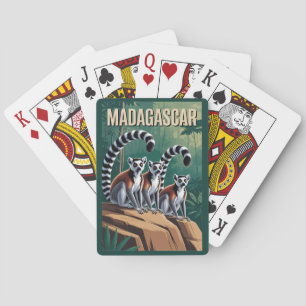 Madagascar Lemuren Illustratie Reis Kunst Vintage Pokerkaarten