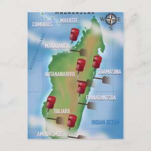 Madagascar Map vintage-poster. Briefkaart