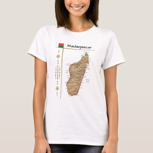 Madagaskar-kaart + vlag + titel T-shirt (Voorkant)