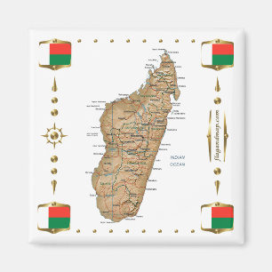 Madagaskar-kaart + Vlaggen Magnet