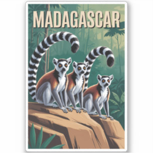 Madagaskar Lemuren Illustratie Reis Kunst Vintage Sticker