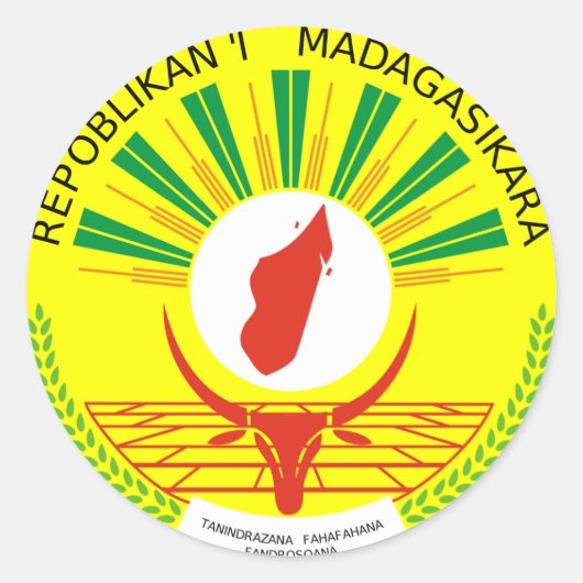 Madagaskar officieel wapen heraldiek symbool ronde sticker (Voorkant)