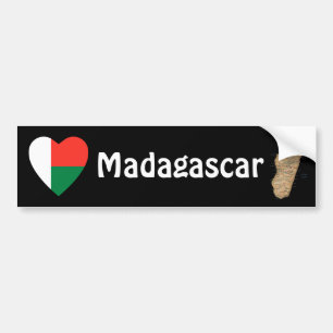 Madagaskar Vlag Hart + Kaart Bumpersticker