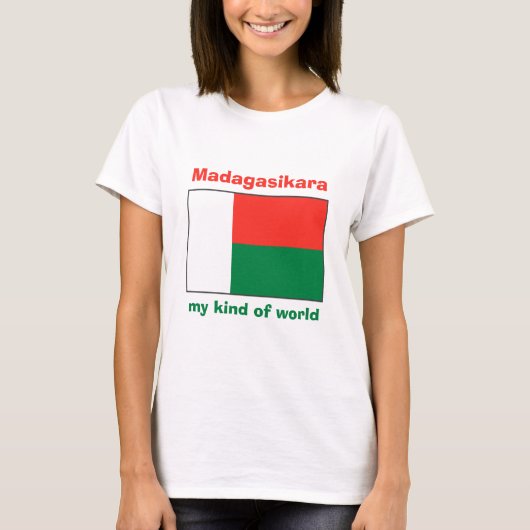 Madagaskar Vlag + Kaart + Tekst T-shirt (Voorkant)
