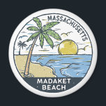Madaket Beach Massachusetts  Magneet<br><div class="desc">Madaket Beach hand getekende illustratie met palmbomen en golven op de achtergrond. Ideaal voor iedereen die graag Madaket Beach bezoekt.</div>