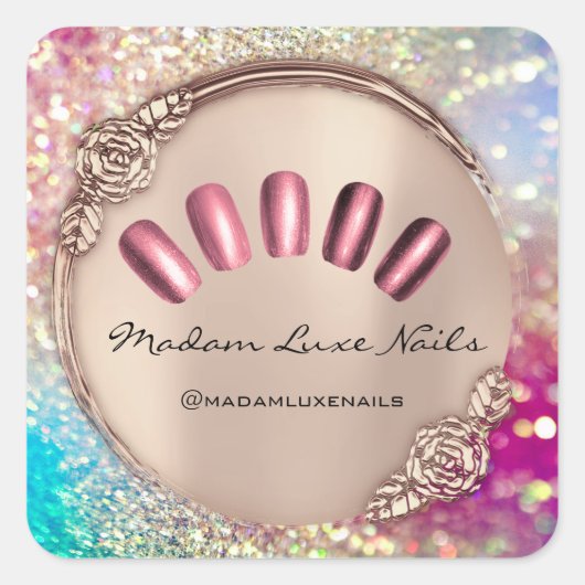 Madam Luxe Nail Glitter Roos Goud Bloemen Elegant Vierkante Sticker (Voorkant)